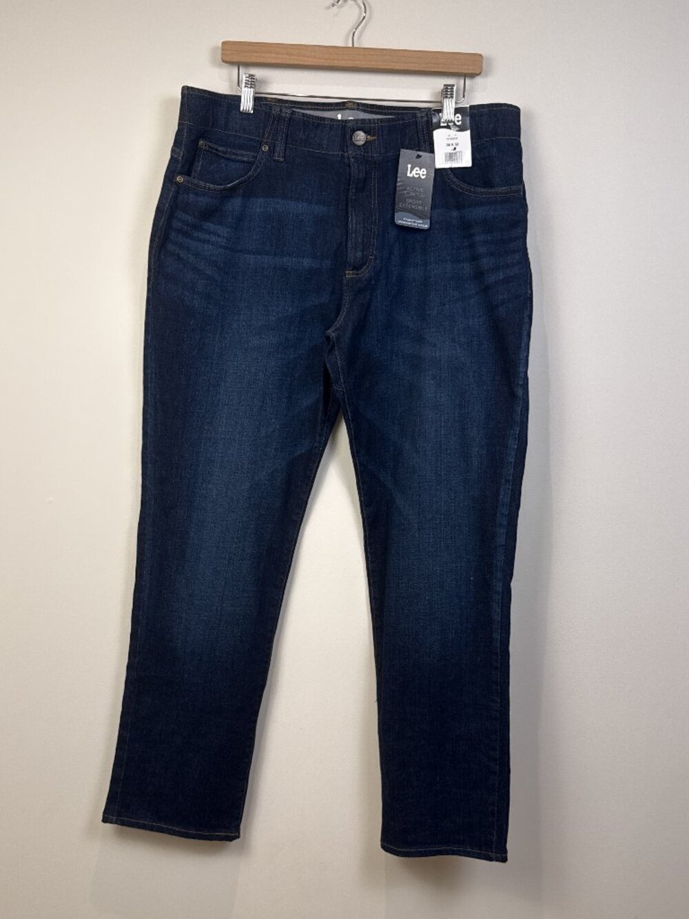 Lee Mens Active Stretch Straight Taper Jeans 38x32 Dark Wash Denim